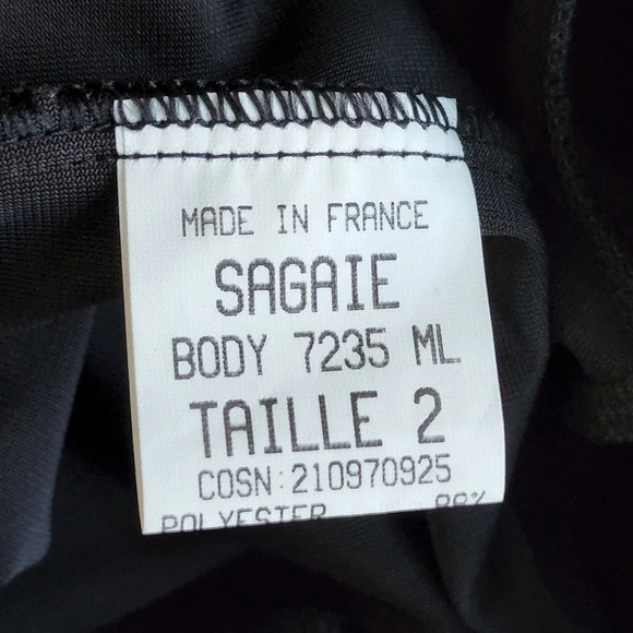 Sagaie France Vintage Womens Designer Satin Velor Tuxedo Body Suit Size 2 Black - Picture 11 of 16